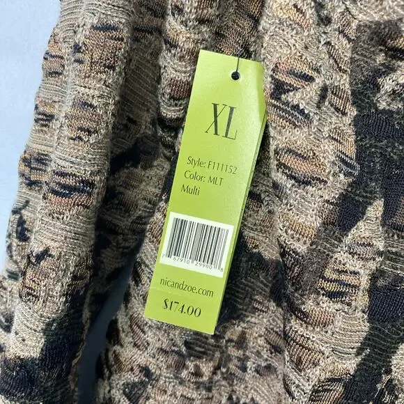 NIC+ZOE Sweater XL Animal Print Brown Cardigan Tunic V-Neck Lightweight - Picture 7 of 11